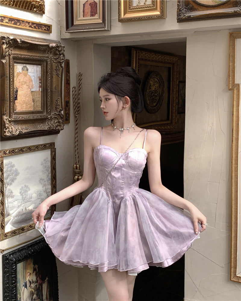 💕夏季多巴胺扎染泡泡袖公主澎澎裙