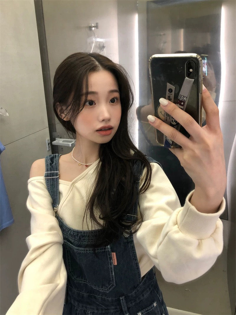 💕韓系露肩不規則休閒純色衛衣