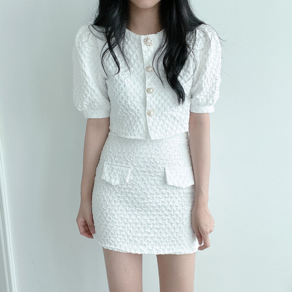 💕韓系chic輕熟小香風開衫上衣+高腰半身裙兩件套