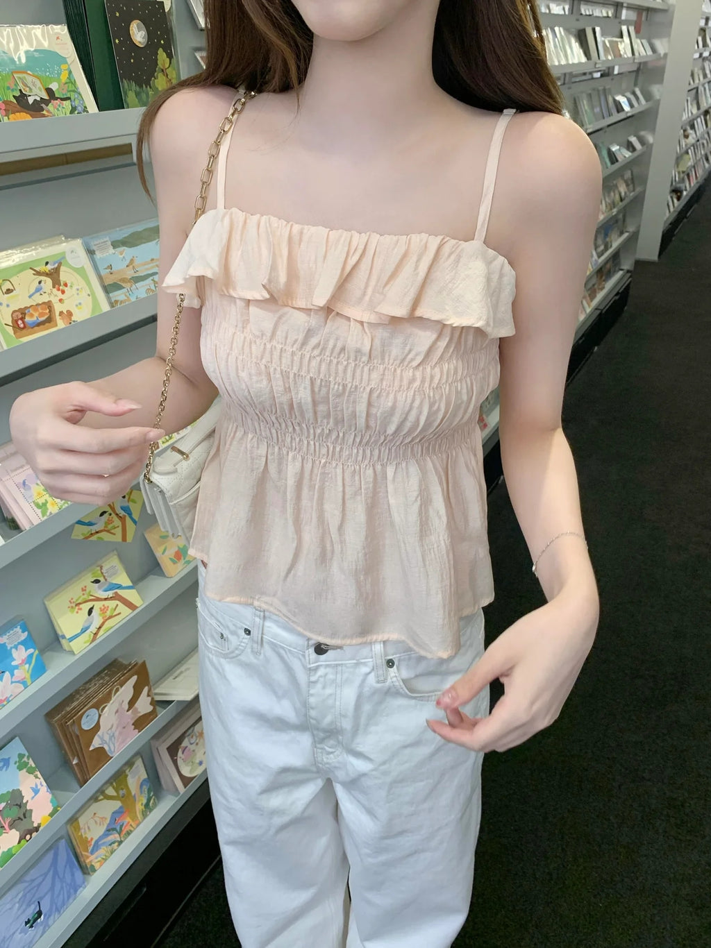 💕法式氣質溫柔荷葉邊皺褶吊帶背心