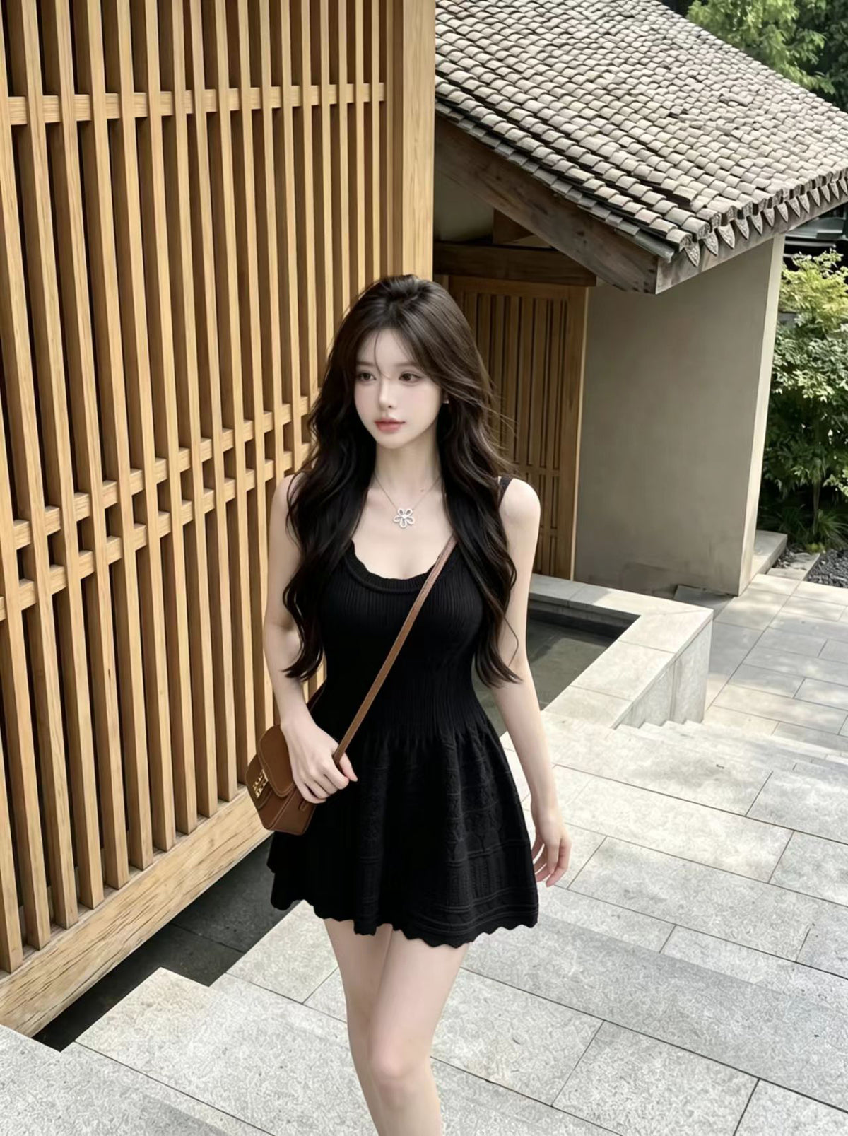 💕純欲性感蝴蝶結收腰吊帶連衣裙