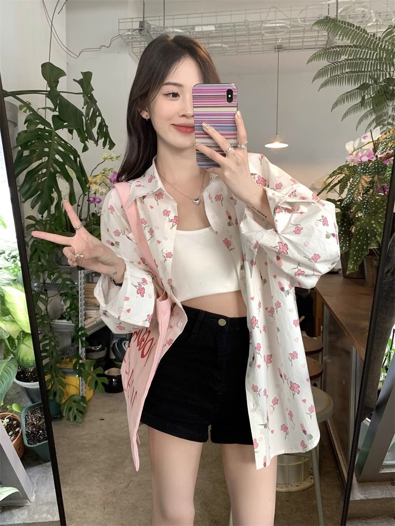 💕甜美薄款小花朵防曬襯衫外搭