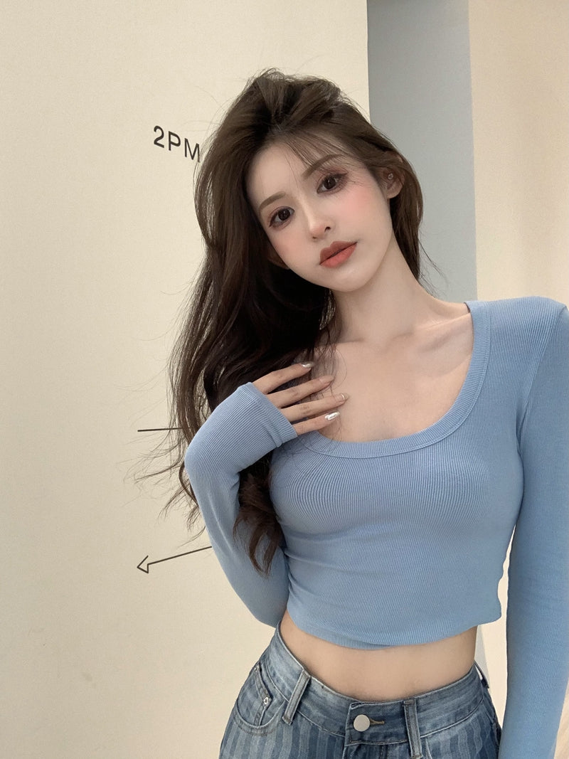 💕百搭低U領修身彈力長袖打底上衣
