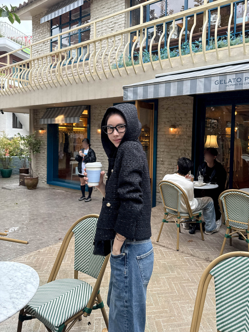 💕小香風粗花呢蓮帽短外套