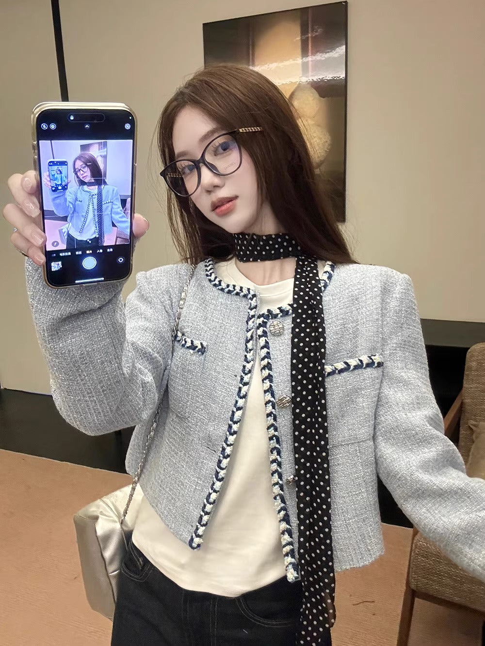 💕名媛小香風粗花呢短款長袖精緻外套