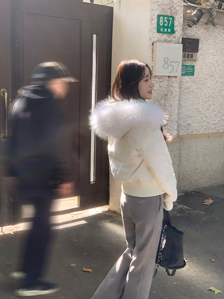 💕冬季甜美毛毛短款小個子連帽棉衣