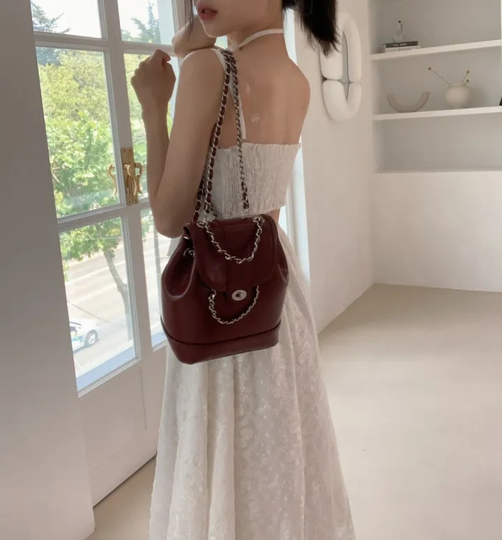 💕ihs系溫柔蕾絲性感露背鬆緊系帶收腰吊帶長裙
