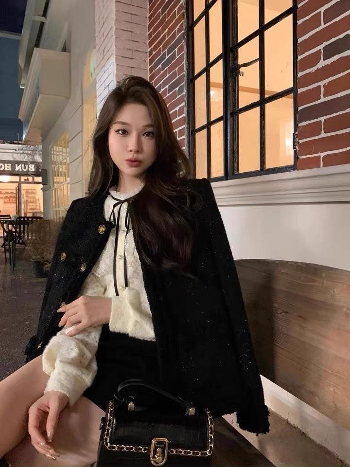💕韓系小香風黑色法式精緻外套