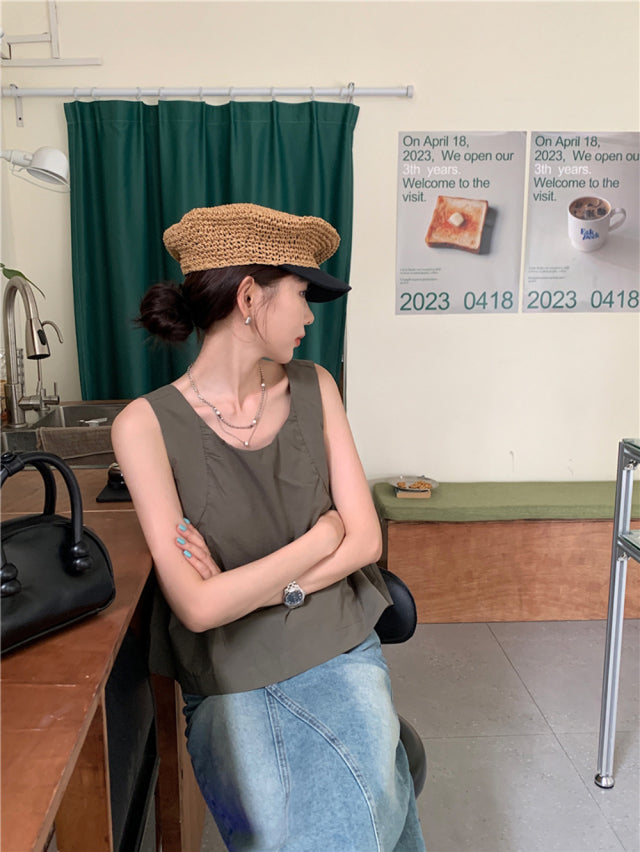 💕夏季甜美蝴蝶結兩穿寬鬆百搭無袖背心上衣