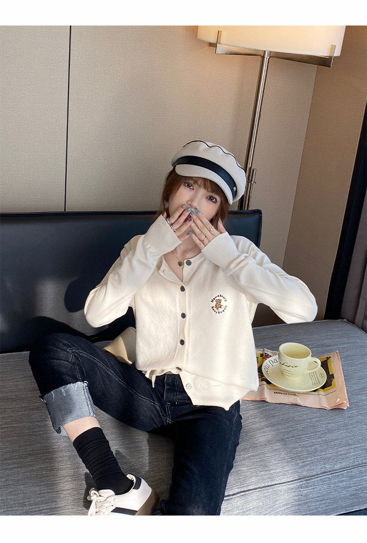 💕可愛小熊刺繡針織開衫外套