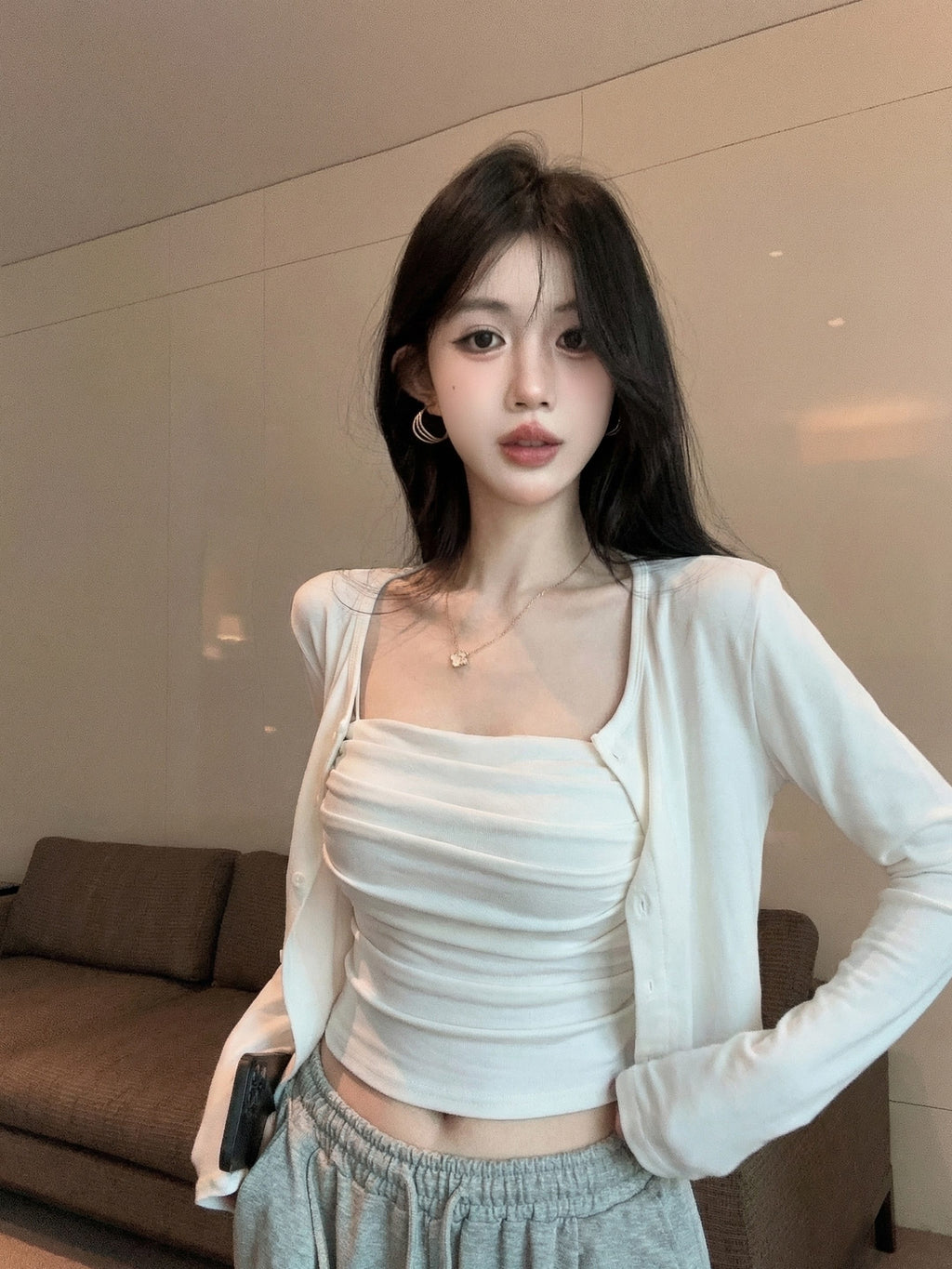 💕氣質慵懶休閒褶皺兩件式套裝