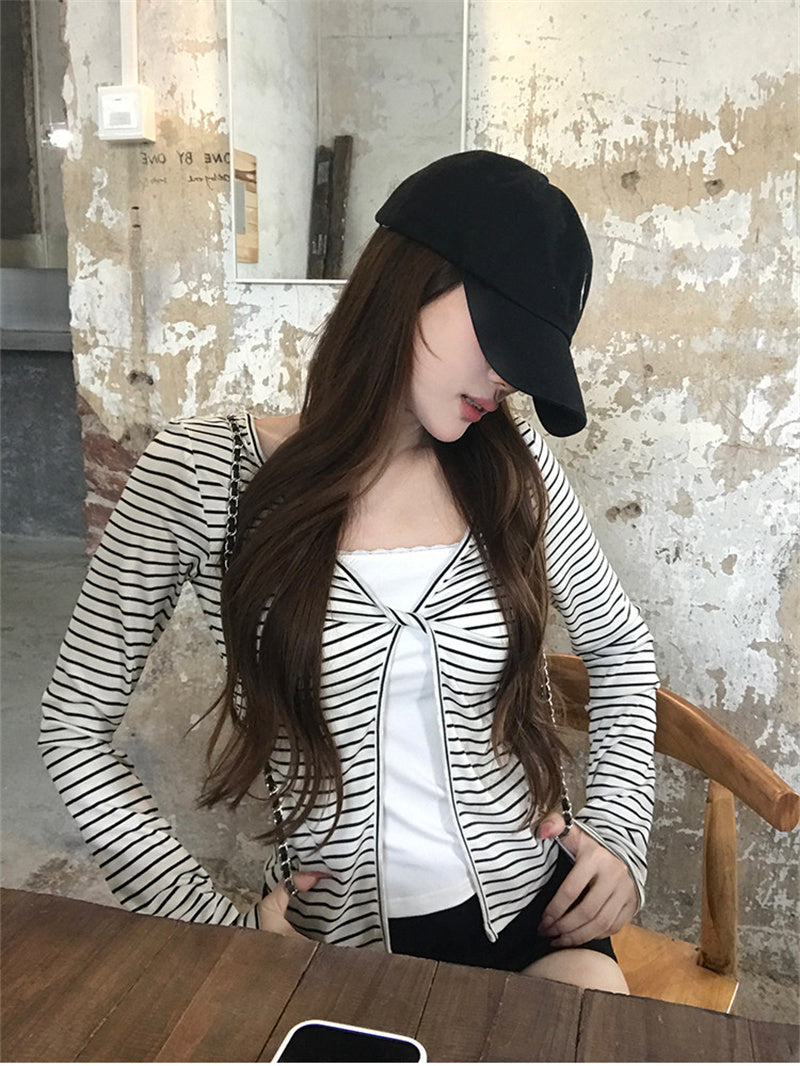 💕秋季假兩件長袖顯瘦短款上衣