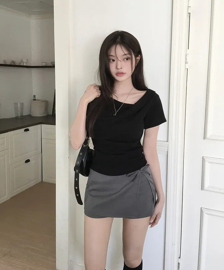 💕溫柔蝴蝶結別緻開衩半身高腰包臀短裙