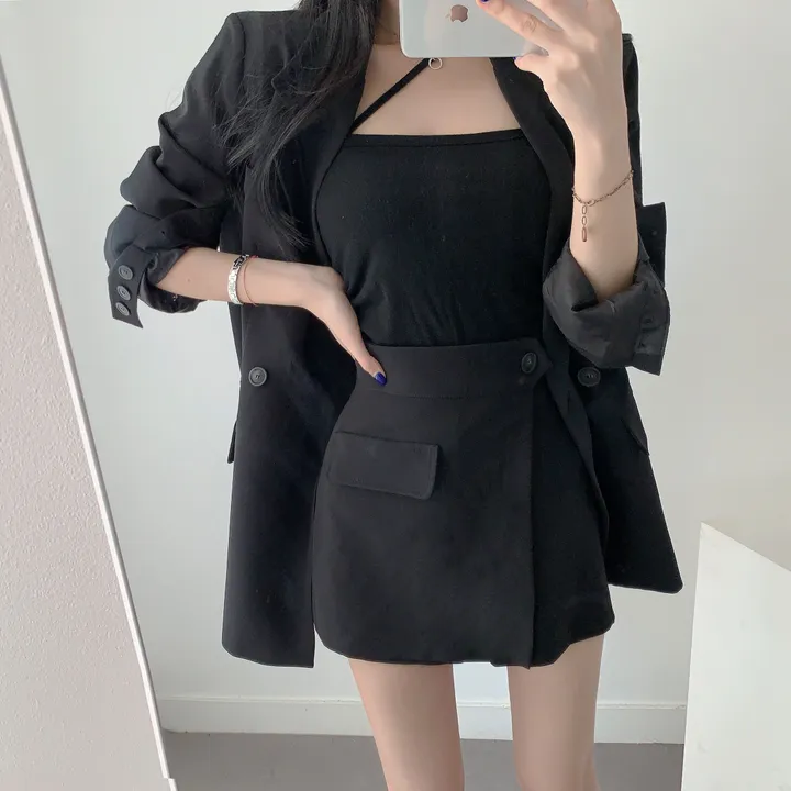 💕春秋韓版西裝短褲裙兩件套