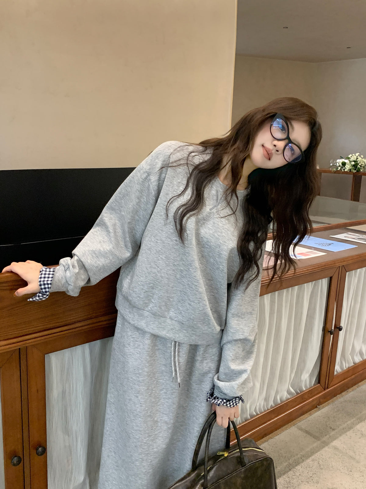 💕春秋美式復古運動套裝上衣+半身裙兩件套