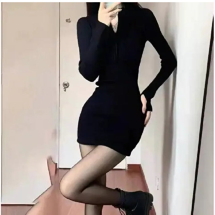 💕簡約百搭春秋翻領緊身包臀裙