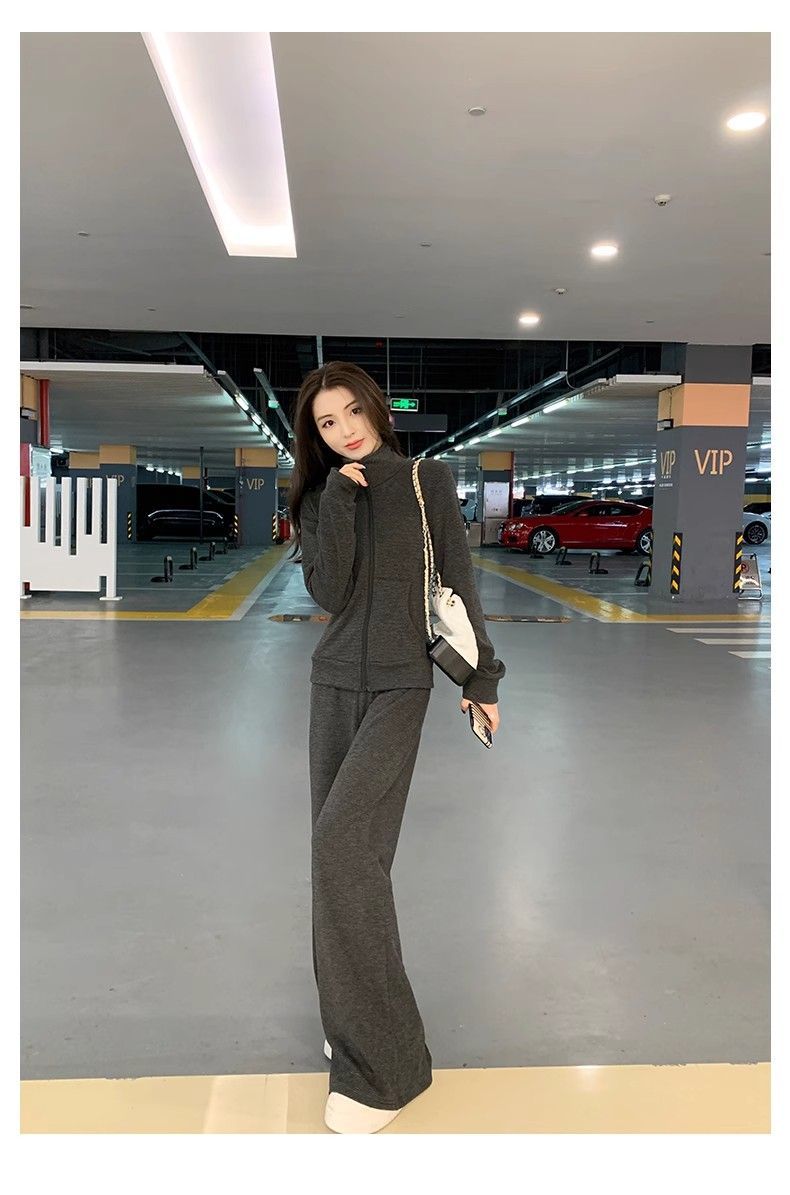 💕ins系慵懶風休閒運動服闊腿長褲套裝