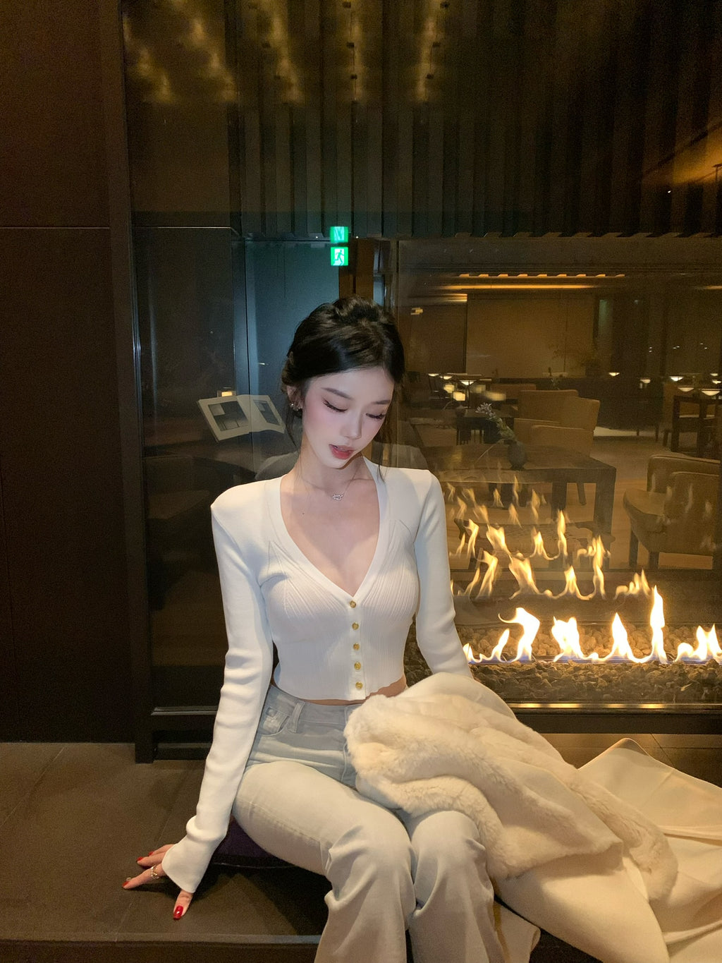 💕復古灰藍微喇叭牛仔長褲