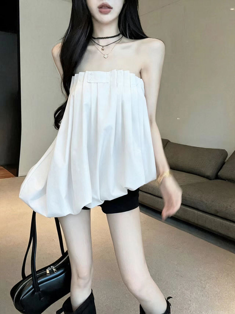 💕重工氛圍感澎澎抹胸襯衫上衣