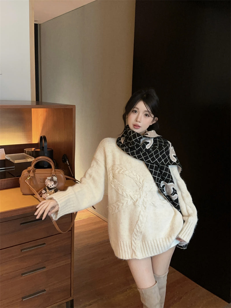 💕復古慵懶高級感軟糯蝴蝶結圓領上衣