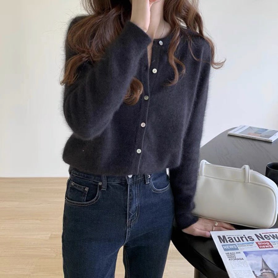 💕春秋圓領短款針織寬鬆慵懶外穿開衫