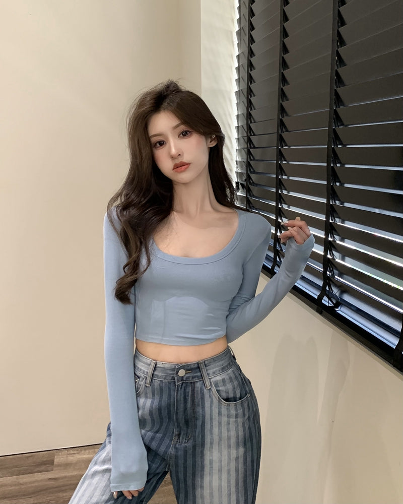 💕百搭低U領修身彈力長袖打底上衣