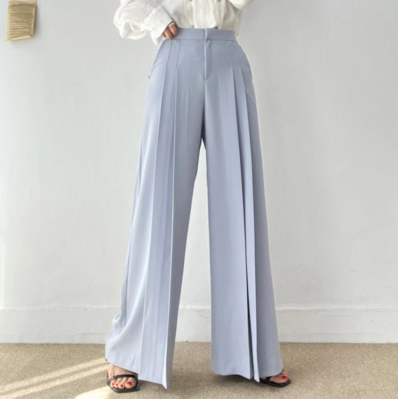 💕法式chic氣質高腰壓摺垂落感寬褲