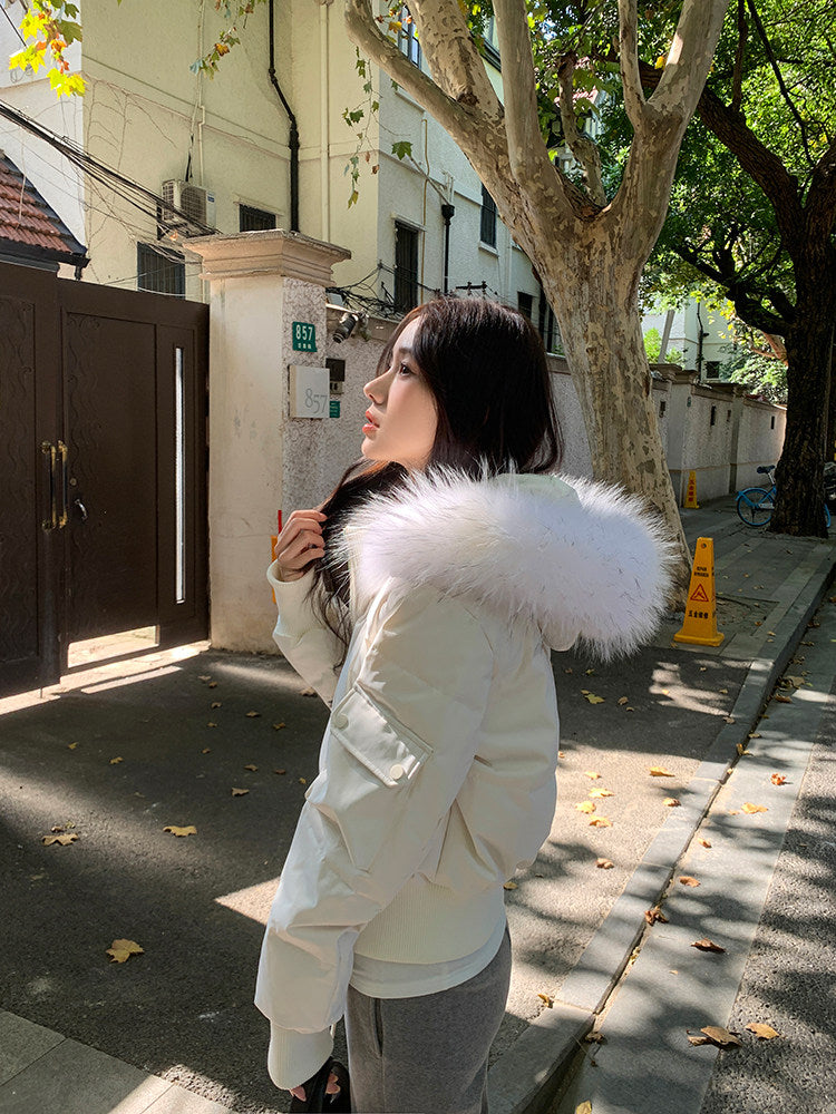 💕冬季甜美毛毛短款小個子連帽棉衣