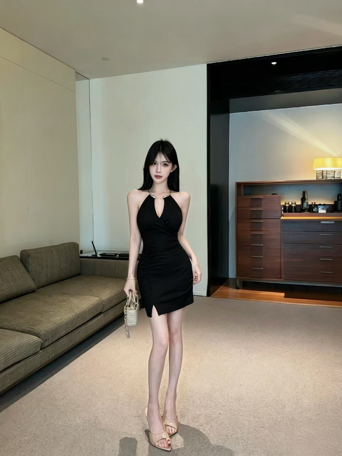 💕氣質設計感無袖顯瘦包臀短裙