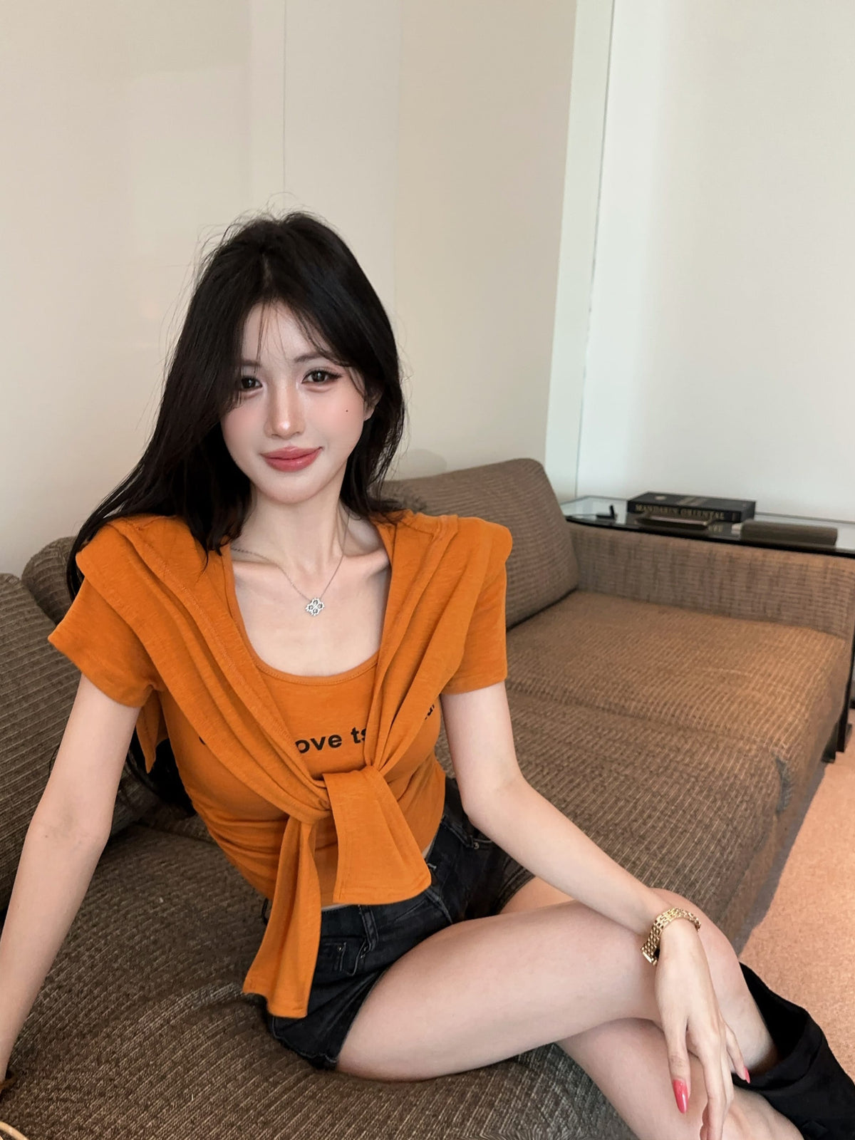 💕夏季時尚百搭圓領連帽披肩兩件套
