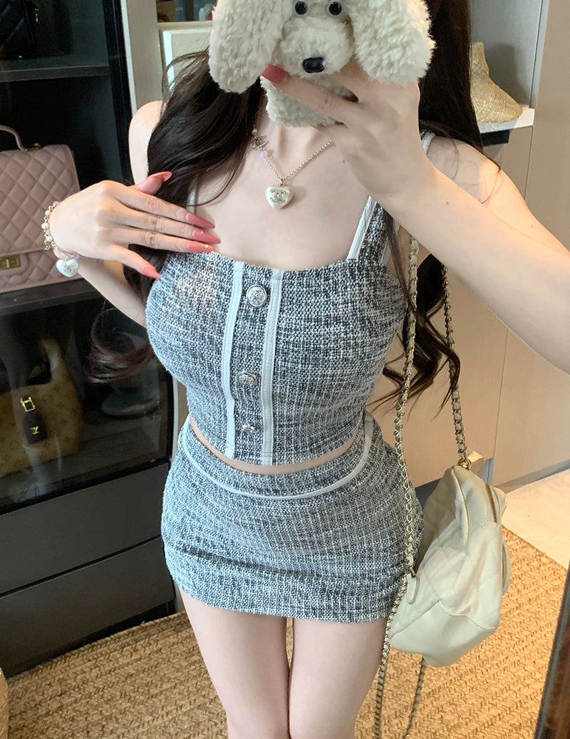 💕高級感氣質名媛小香風上衣+半身裙套裝