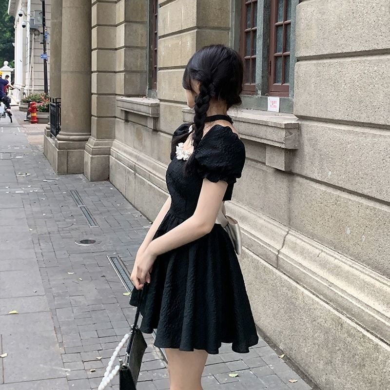 💕方領法式花邊露背蝴蝶結小個子澎澎短裙