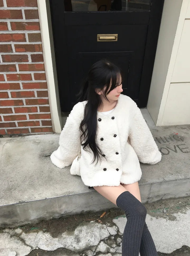 💕chic韓系高級雙排釦羊羔毛外套