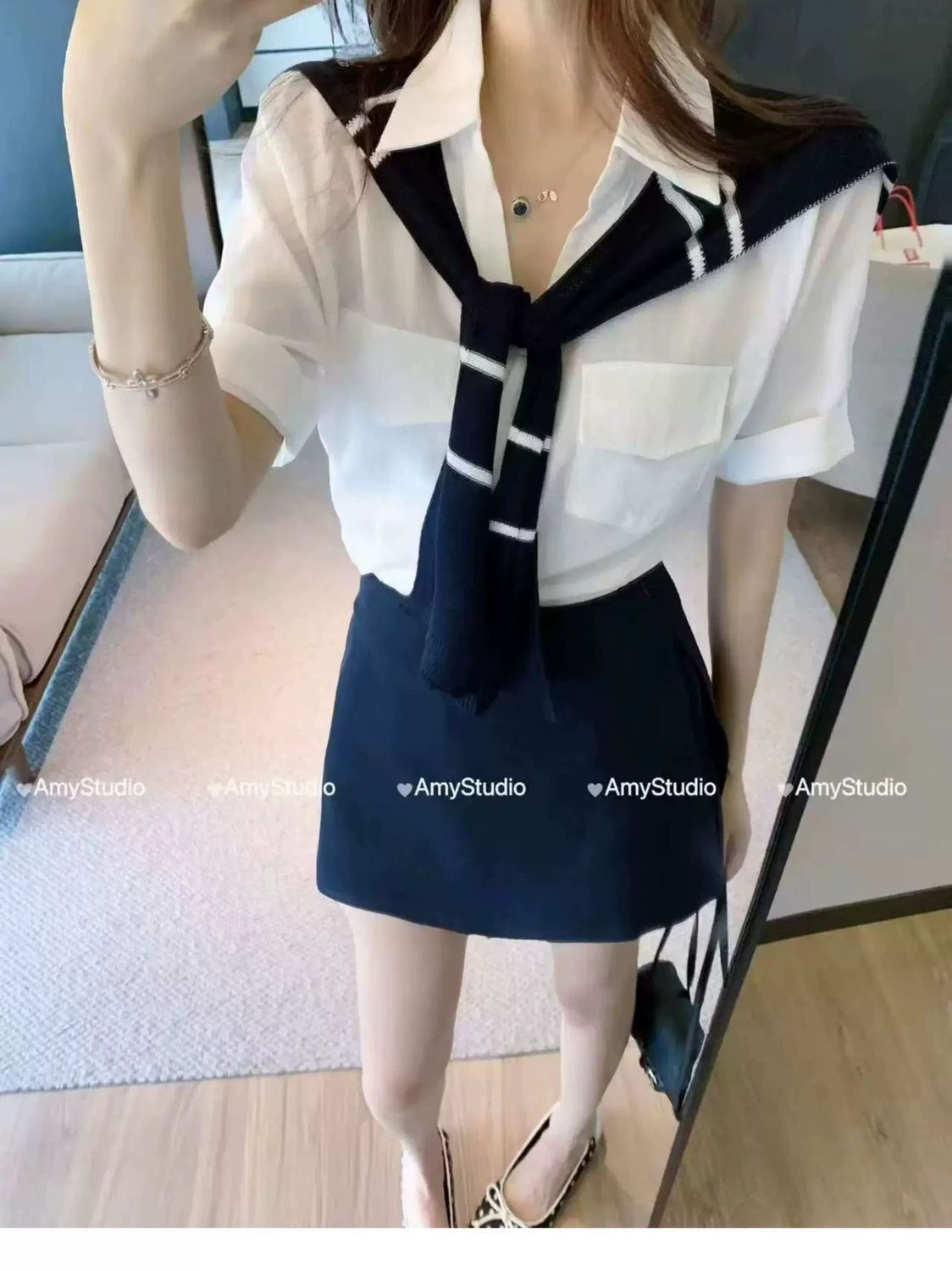 💕韓系辣妹時尚襯衫披肩減齡休閒三件套