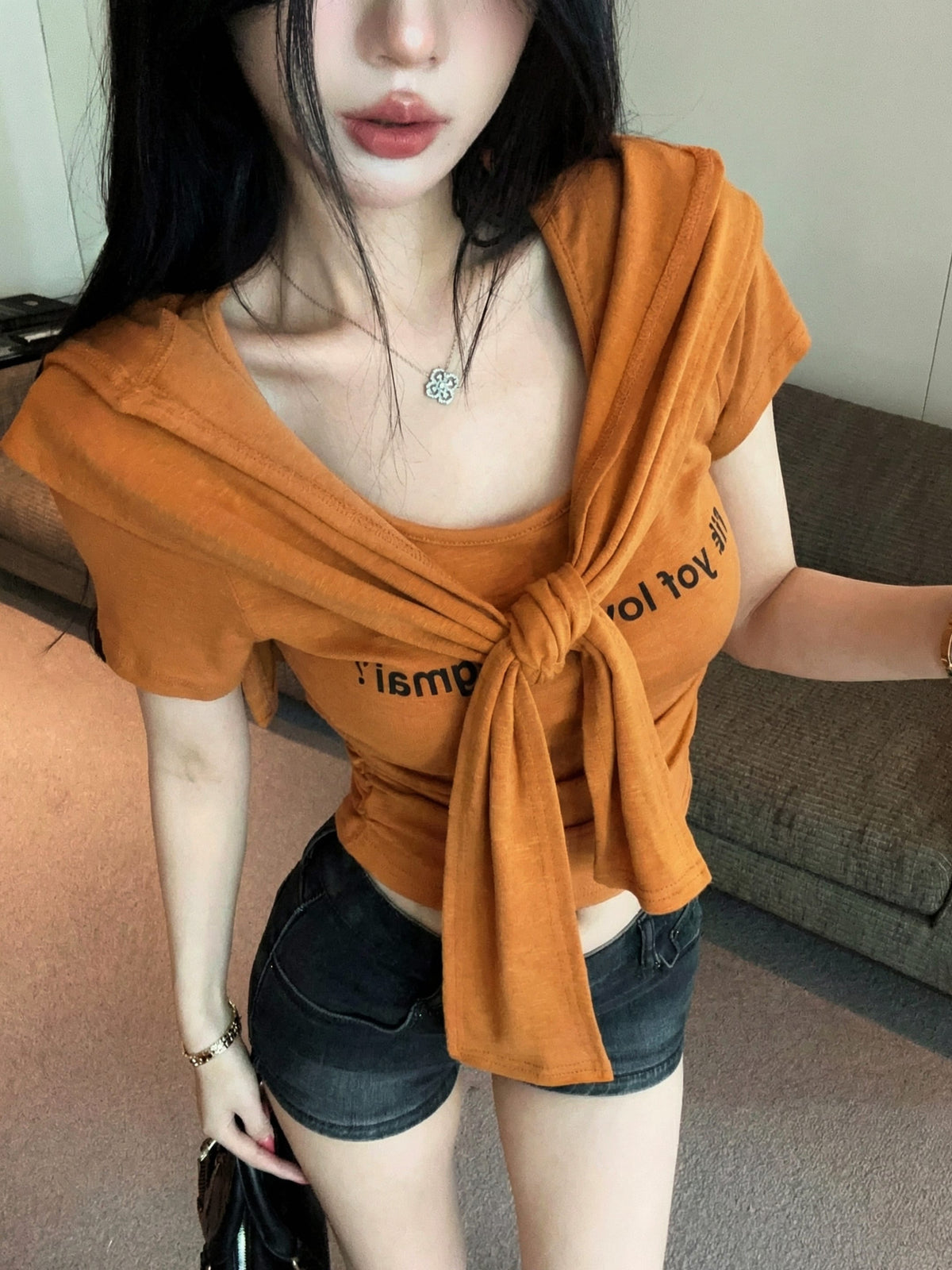 💕夏季時尚百搭圓領連帽披肩兩件套