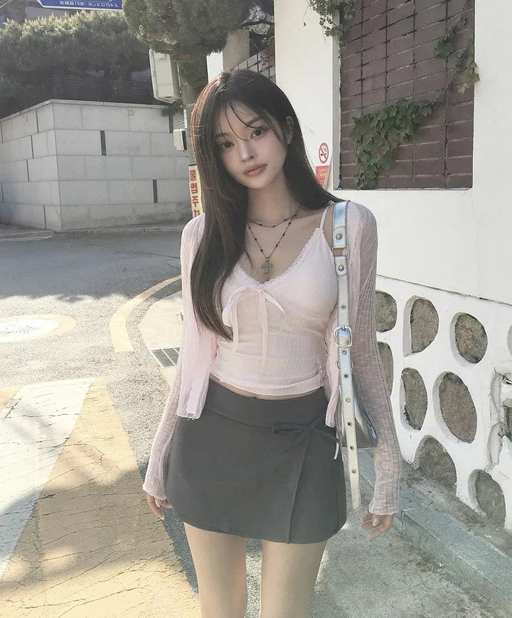 💕溫柔蝴蝶結別緻開衩半身高腰包臀短裙