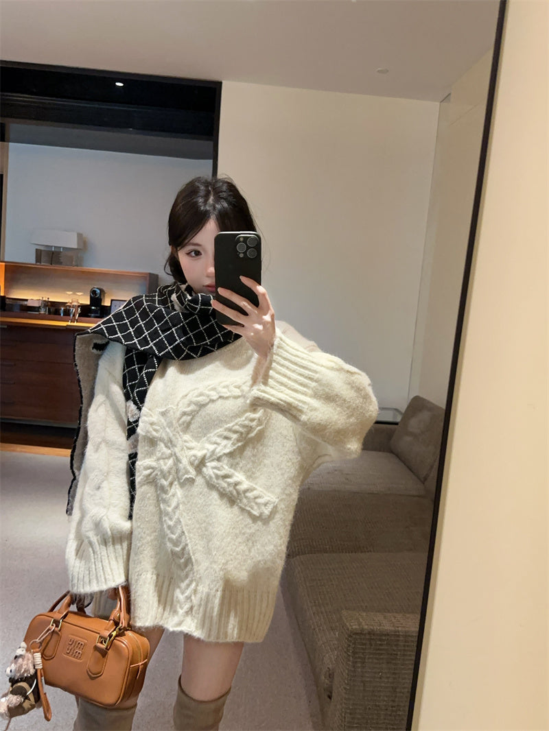 💕復古慵懶高級感軟糯蝴蝶結圓領上衣
