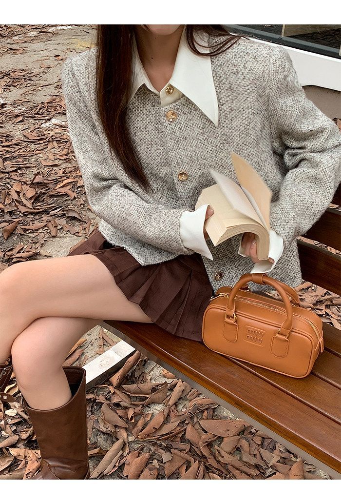 💕韓系秋冬假兩件拼接小香風加墊肩外套