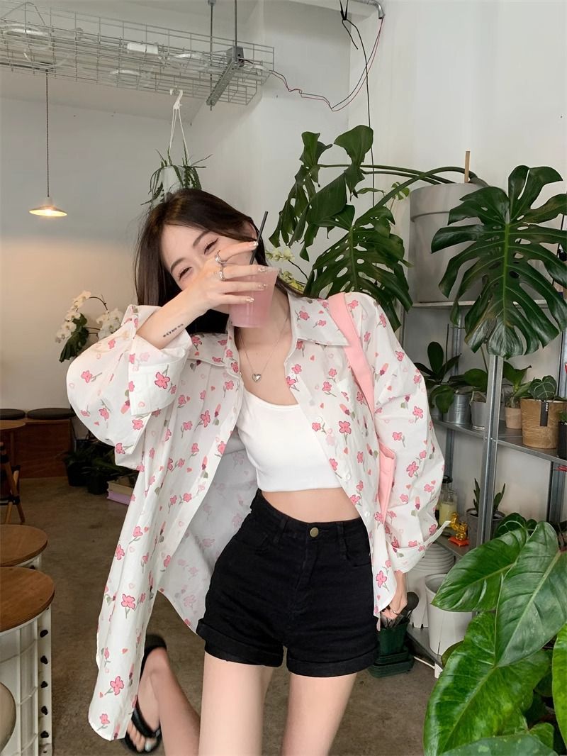 💕甜美薄款小花朵防曬襯衫外搭
