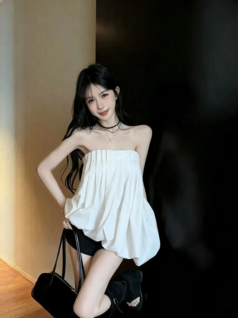 💕重工氛圍感澎澎抹胸襯衫上衣