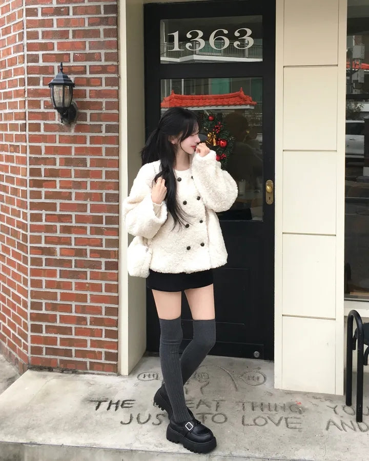 💕chic韓系高級雙排釦羊羔毛外套
