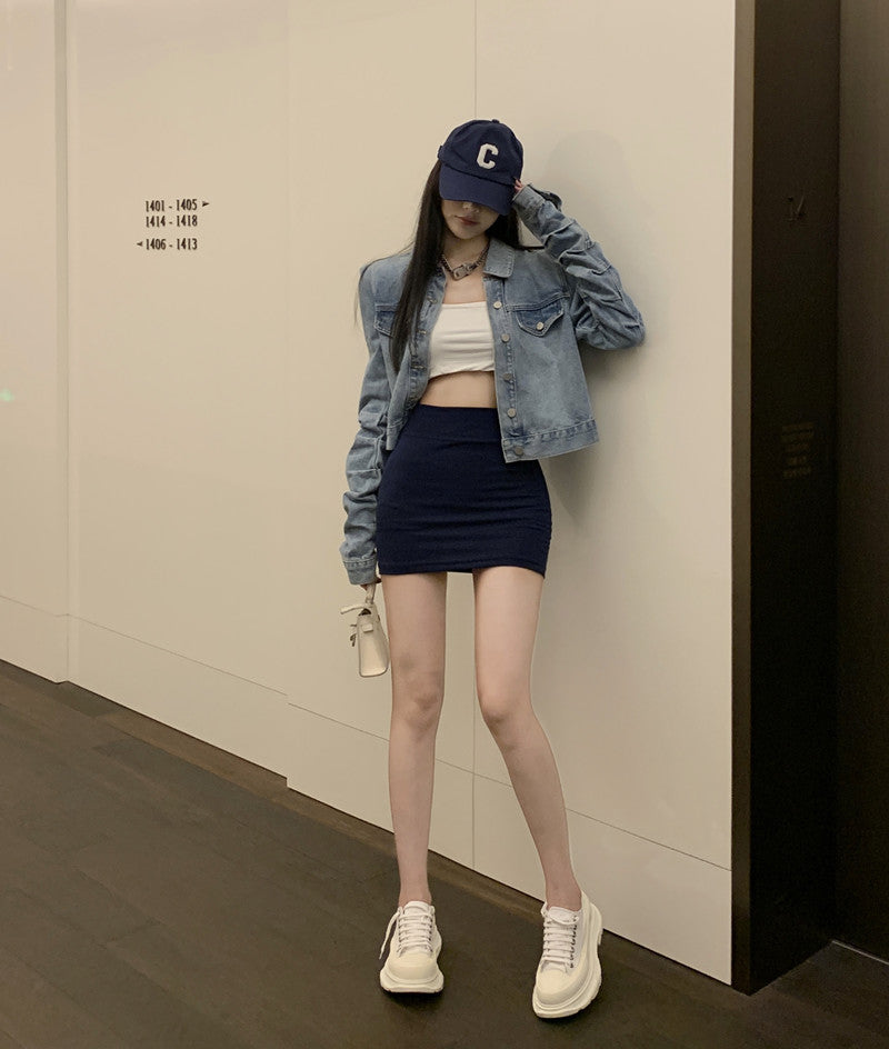 💕百搭必備顯瘦彈力氣質包臀短裙