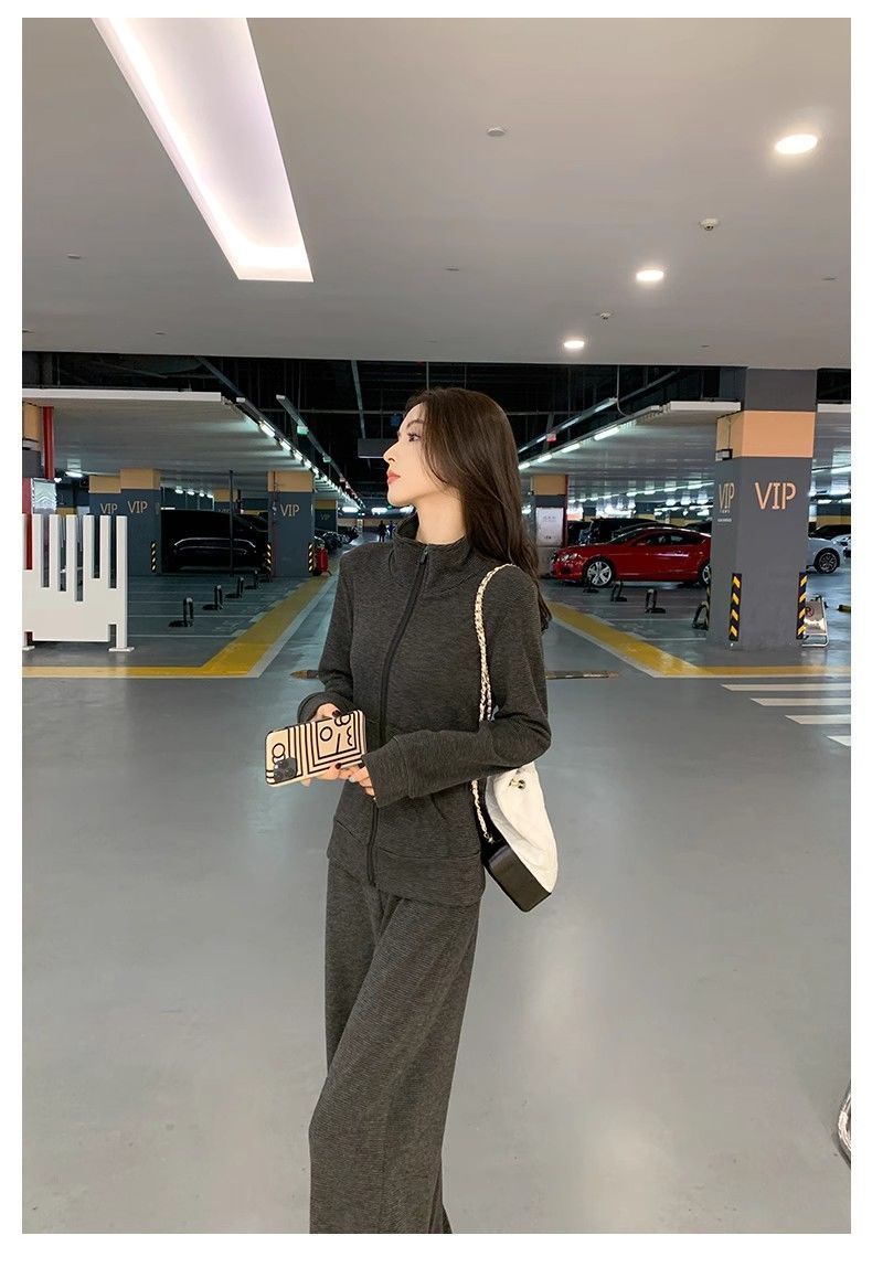 💕ins系慵懶風休閒運動服闊腿長褲套裝