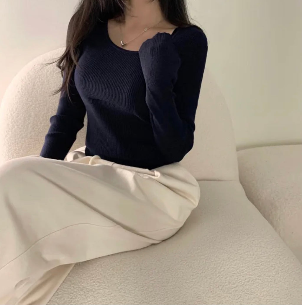 💕韓系chic長袖修身親膚針織打底百搭顯瘦上衣