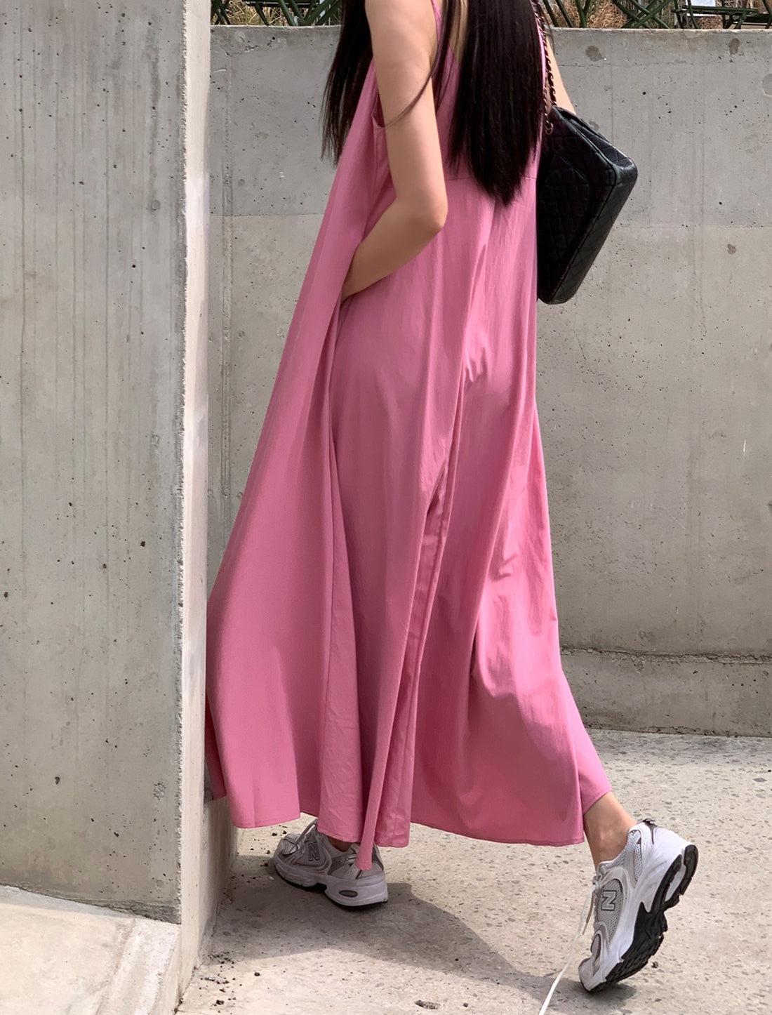 💕韓系氣質V領慵懶露背休閒度假長裙