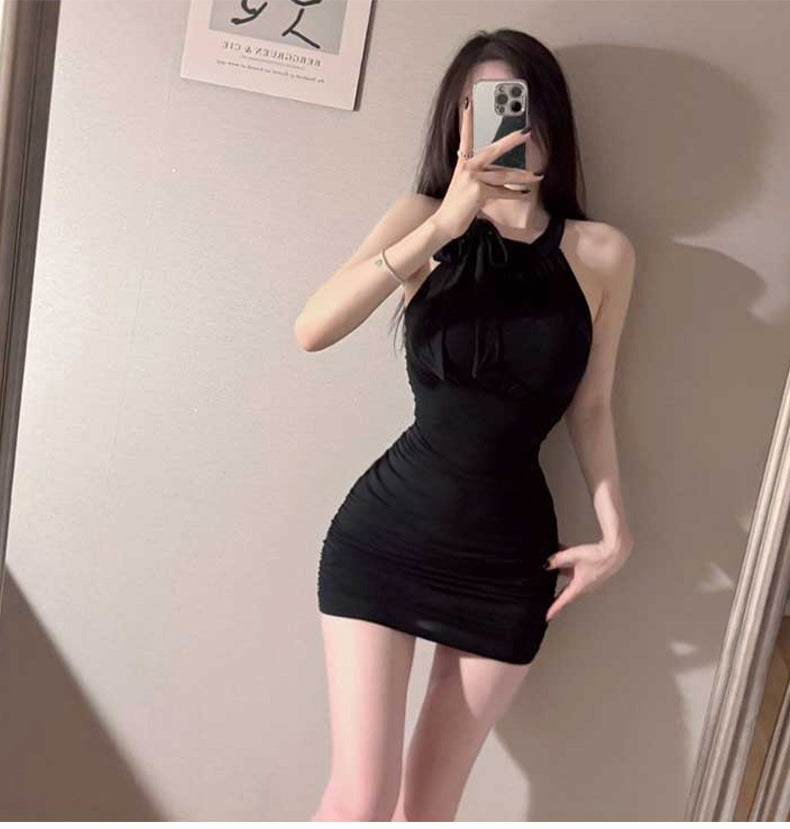 💕韓系輕熟掛脖無袖包臀連衣短裙