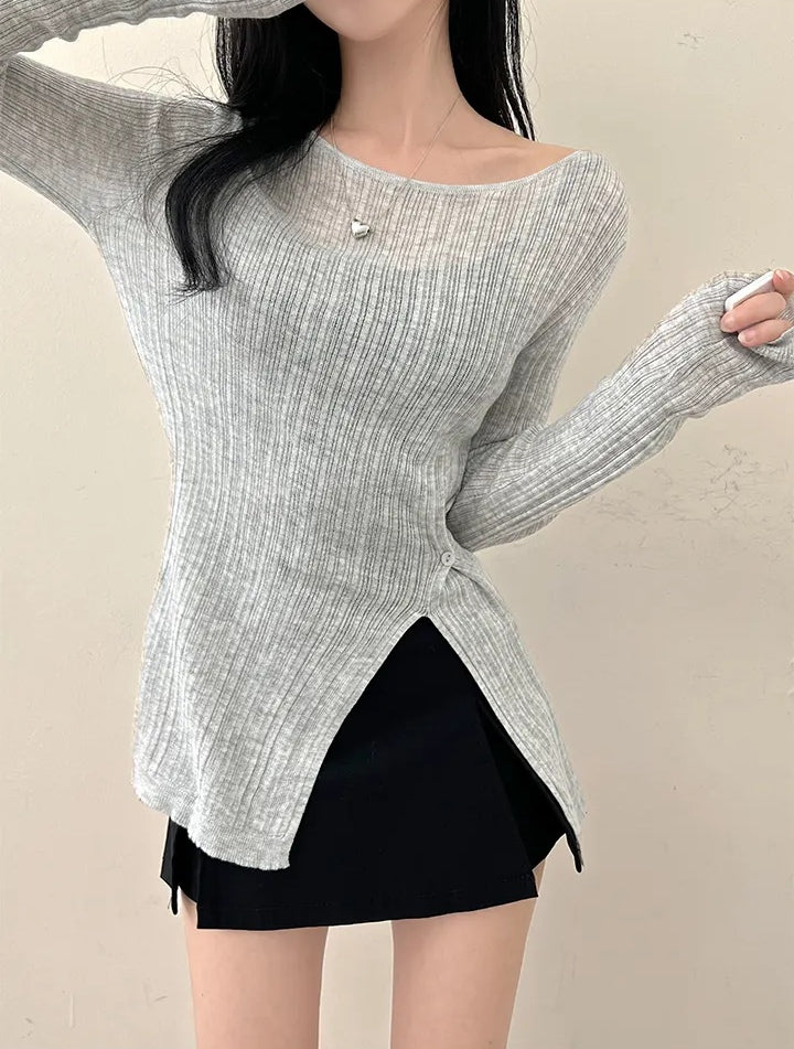 💕韓系春秋顯瘦設計感收腰開衩長袖上衣