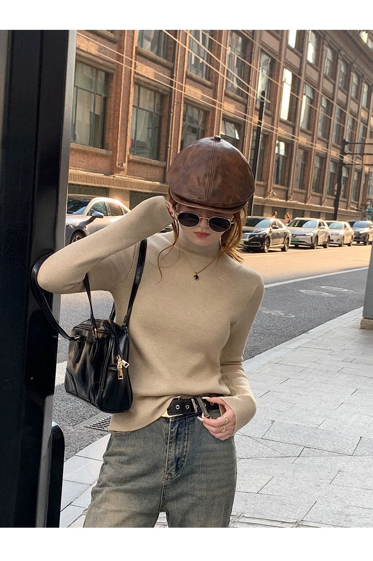 💕秋冬簡約內刷毛半高領別緻保暖上衣