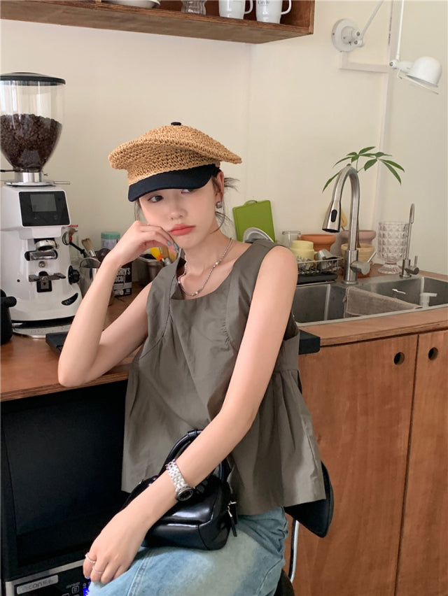 💕夏季甜美蝴蝶結兩穿寬鬆百搭無袖背心上衣