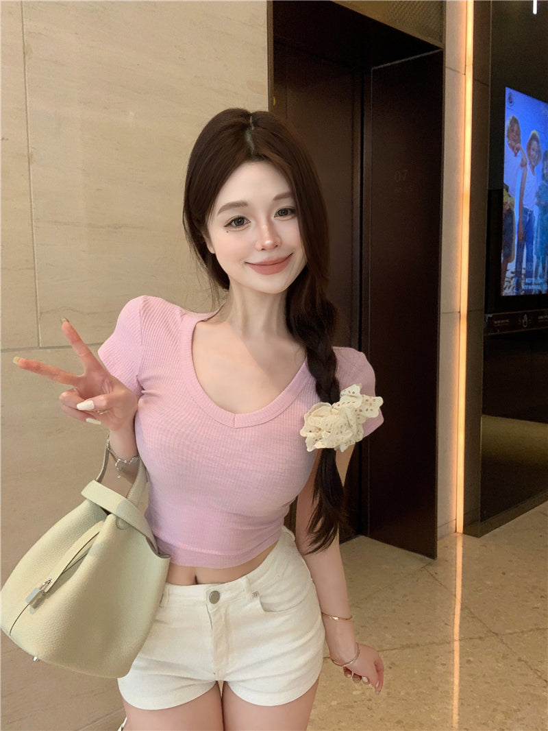 💕韓系簡約顯胸大彈力修身短袖T袖